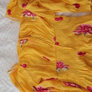 Fig and Flower long yellow and roses print dress